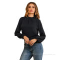 Women's Frill Mock Neck Flounce Long Sleeve Solid Blouse Office Shirt Top